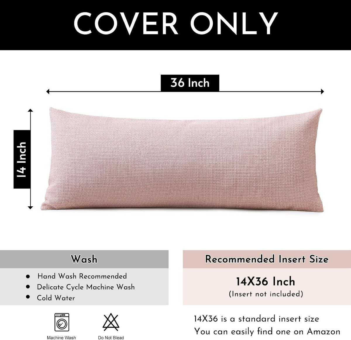 Linen Throw Pillow Cover Set of 1 Decorative Long Lumbar Pillowcase Rectangle Cushion Cover 14x36 Inch for Home Decor Sofa Bedroom Car 35 x 90CM Pink