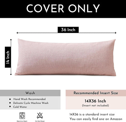 Linen Throw Pillow Cover Set of 1 Decorative Long Lumbar Pillowcase Rectangle Cushion Cover 14x36 Inch for Home Decor Sofa Bedroom Car 35 x 90CM Pink