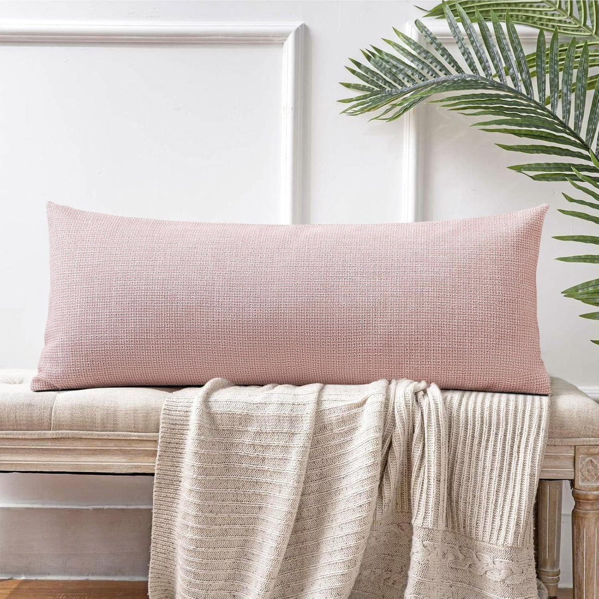 Linen Throw Pillow Cover Set of 1 Decorative Long Lumbar Pillowcase Rectangle Cushion Cover 14x36 Inch for Home Decor Sofa Bedroom Car 35 x 90CM Pink