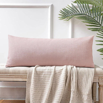 Linen Throw Pillow Cover Set of 1 Decorative Long Lumbar Pillowcase Rectangle Cushion Cover 14x36 Inch for Home Decor Sofa Bedroom Car 35 x 90CM Pink