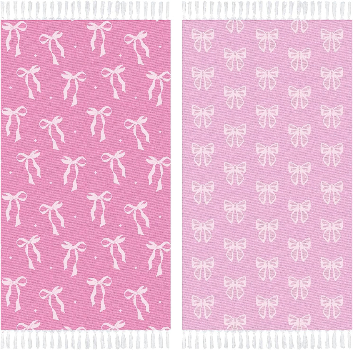 2 Pack Pink Bow Beach Towels 30 x 60 Inches Turkish Beach Towel with Tassel Coquettish Pink Bow Cotton Absorbent Soft Supplies Gift for Bathroom Kitchen Hotel
