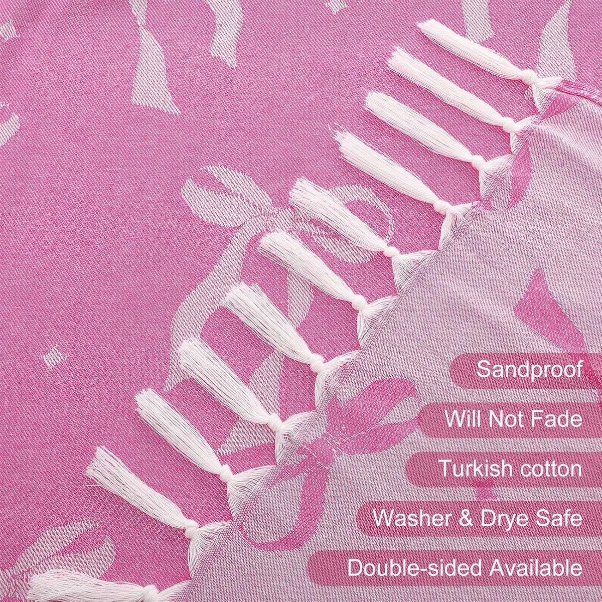 2 Pack Pink Bow Beach Towels 30 x 60 Inches Turkish Beach Towel with Tassel Coquettish Pink Bow Cotton Absorbent Soft Supplies Gift for Bathroom Kitchen Hotel