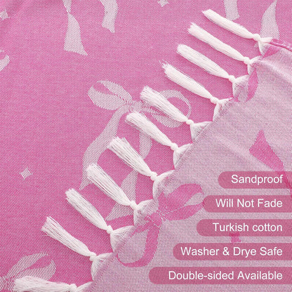 2 Pack Pink Bow Beach Towels 30 x 60 Inches Turkish Beach Towel with Tassel Coquettish Pink Bow Cotton Absorbent Soft Supplies Gift for Bathroom Kitchen Hotel