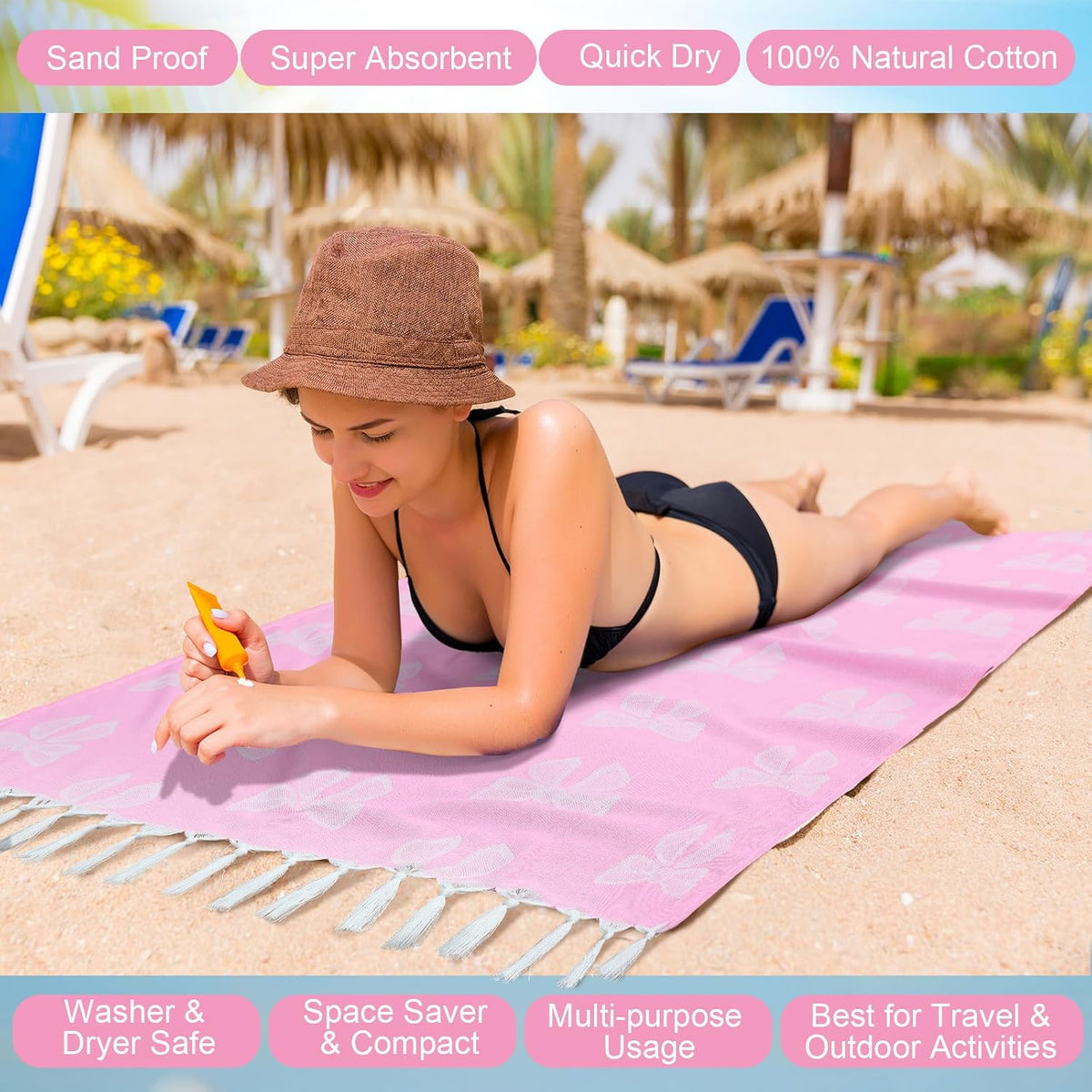 2 Pack Pink Bow Beach Towels 30 x 60 Inches Turkish Beach Towel with Tassel Coquettish Pink Bow Cotton Absorbent Soft Supplies Gift for Bathroom Kitchen Hotel