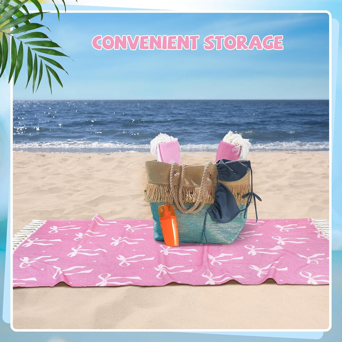 2 Pack Pink Bow Beach Towels 30 x 60 Inches Turkish Beach Towel with Tassel Coquettish Pink Bow Cotton Absorbent Soft Supplies Gift for Bathroom Kitchen Hotel