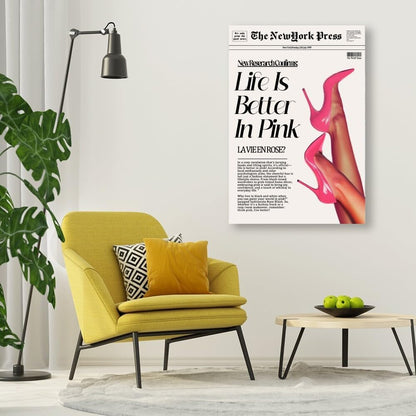 Trendy Pink Posters News Newspaper Wall Art Canvas Prints 70s Life Is Better in Pink Hot Girly Preppy Aesthetic Poster for Cool Girl Bedroom Apartment Room Home Dorm Wall Decor 8x12inch Unframed