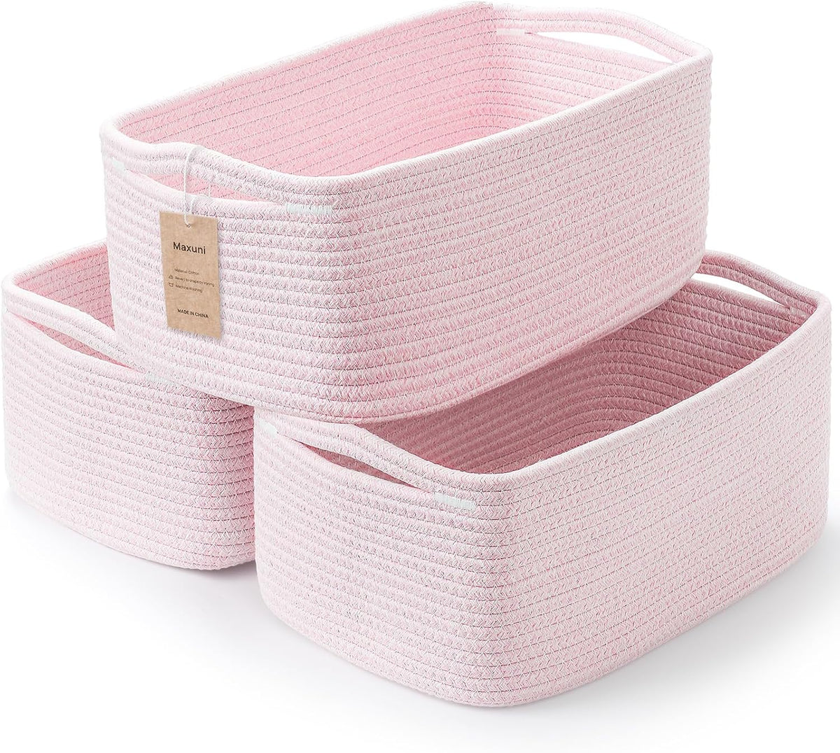 3 Pack Small Storage Baskets for Organizing, 11.8×7.8×5.1", Mixed Pink