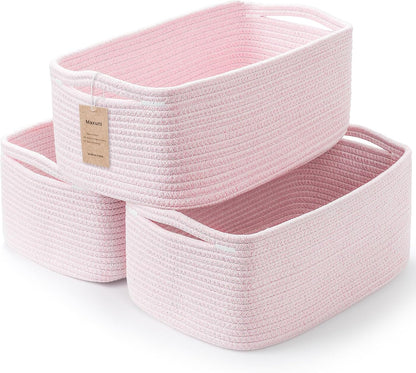 3 Pack Small Storage Baskets for Organizing, 11.8×7.8×5.1", Mixed Pink