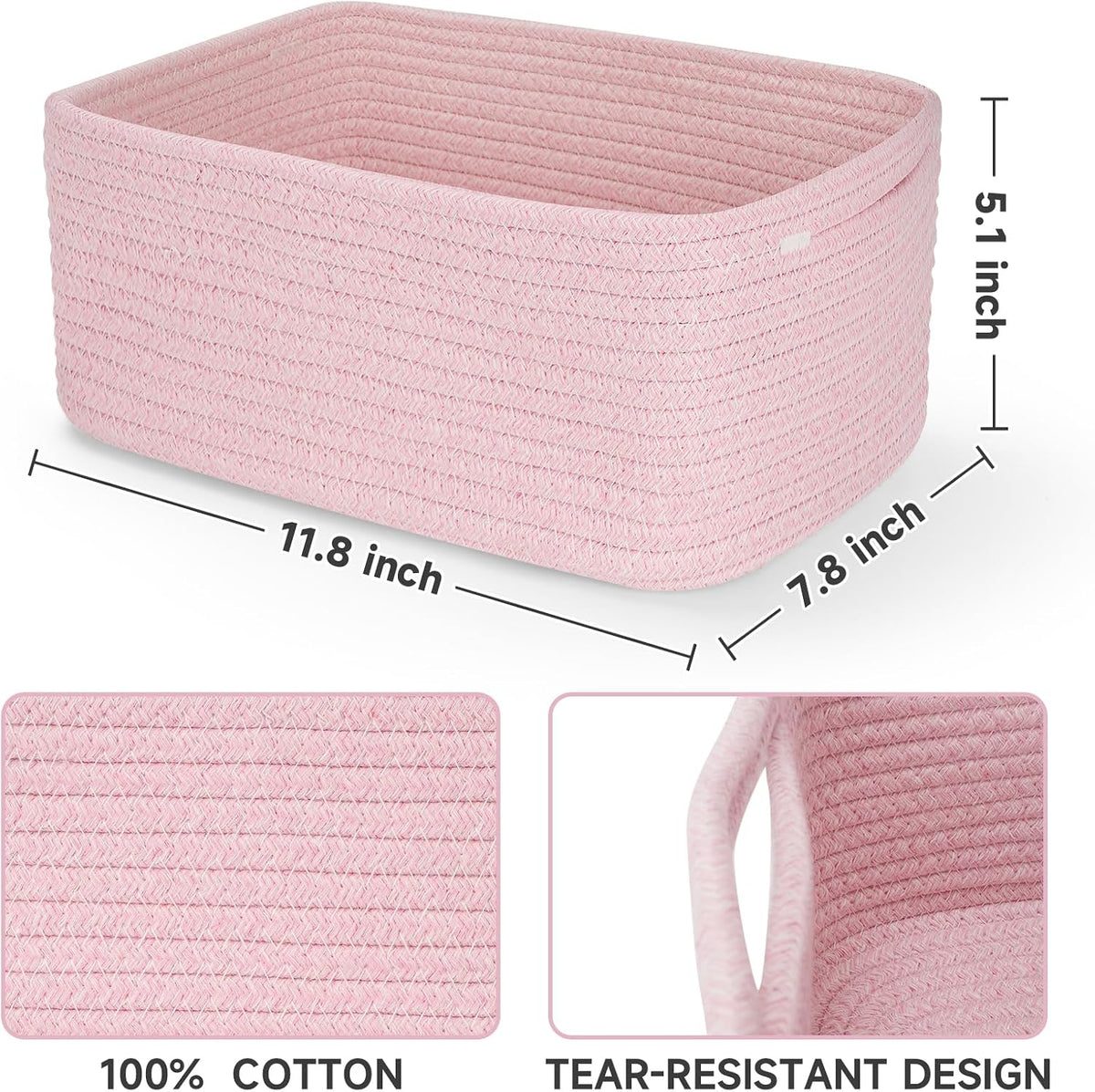 3 Pack Small Storage Baskets for Organizing, 11.8×7.8×5.1", Mixed Pink