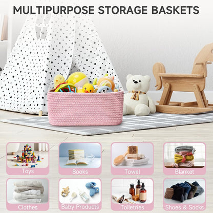 3 Pack Small Storage Baskets for Organizing, 11.8×7.8×5.1", Mixed Pink