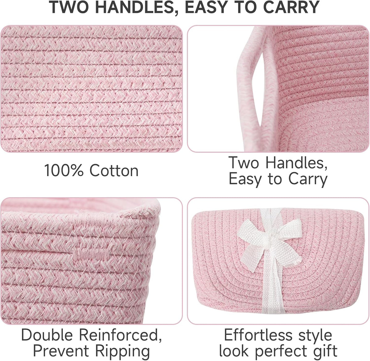 3 Pack Small Storage Baskets for Organizing, 11.8×7.8×5.1", Mixed Pink
