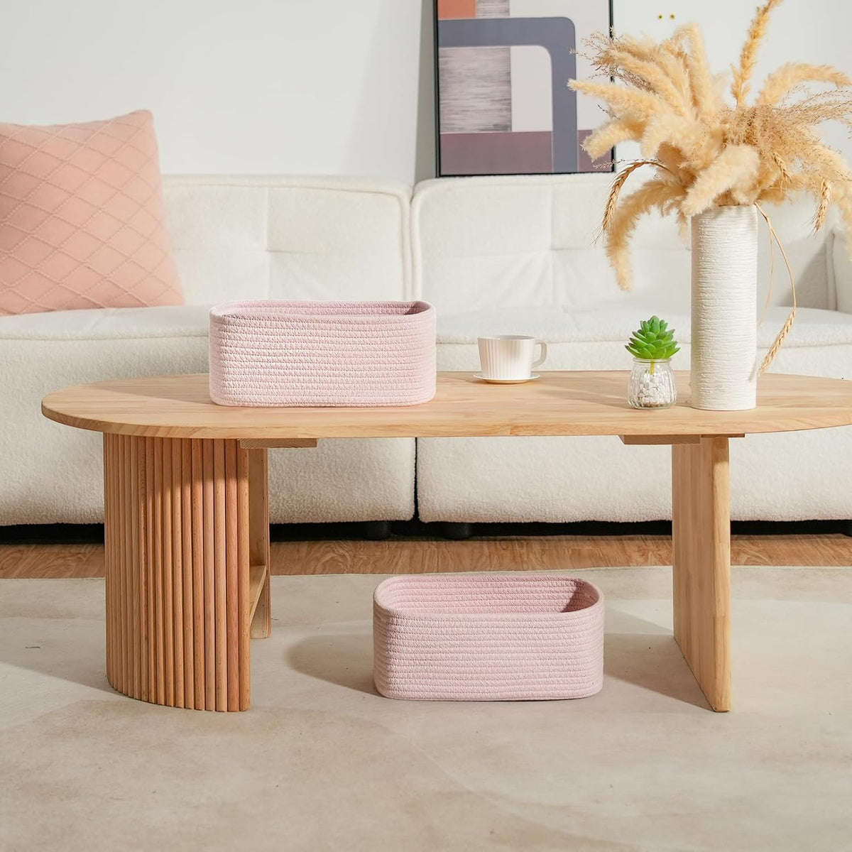 3 Pack Small Storage Baskets for Organizing, 11.8×7.8×5.1", Mixed Pink
