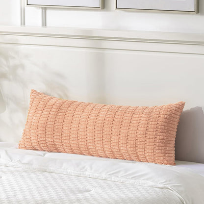 Decorative Throw Pillow Covers for Bed Couch Bedroom Bench, Soft Corduroy Solid Pillow Case, Rustic Farmhouse Boho Room Decor,54" x 20" (Pack of 1),Peach