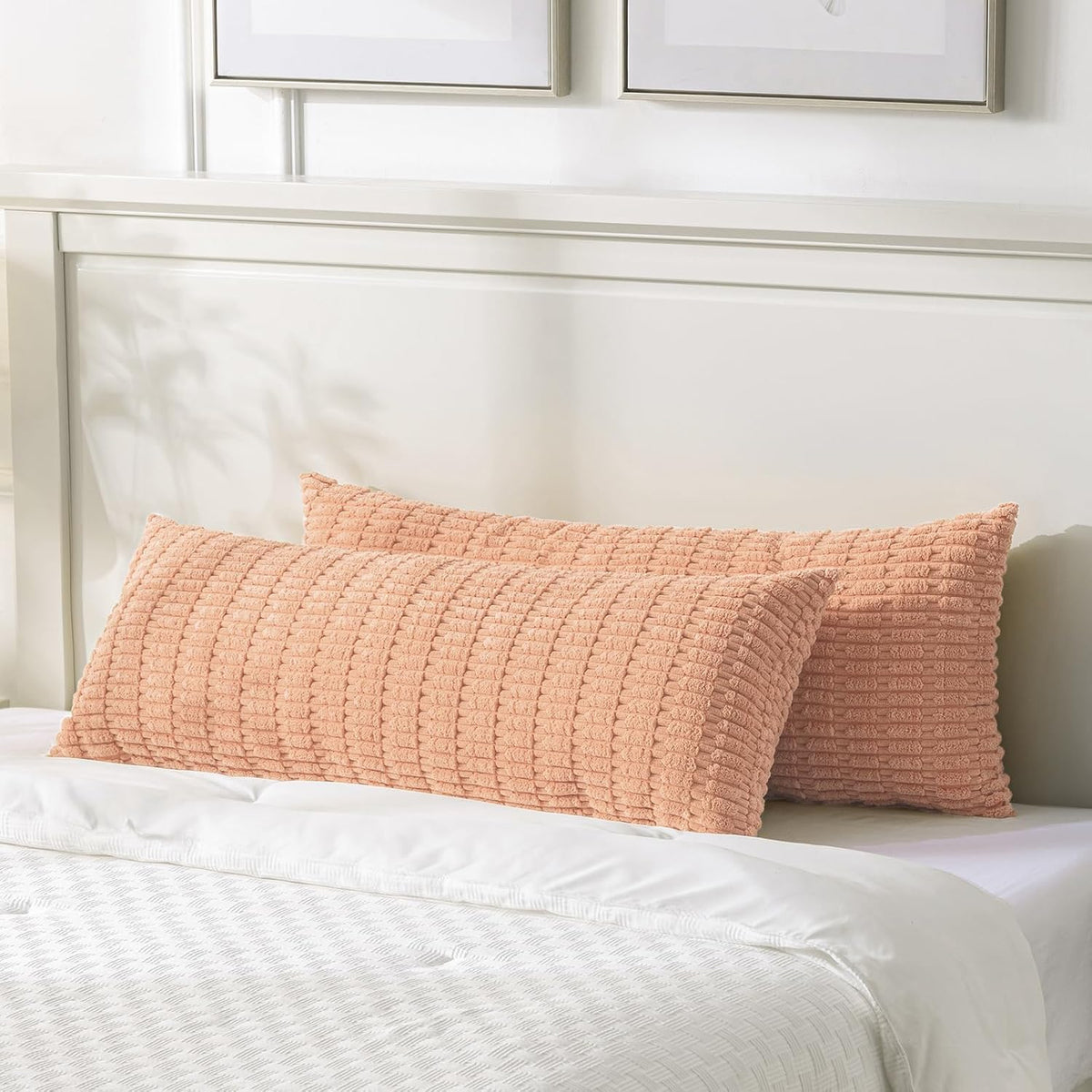 Decorative Throw Pillow Covers for Bed Couch Bedroom Bench, Soft Corduroy Solid Pillow Case, Rustic Farmhouse Boho Room Decor,54" x 20" (Pack of 1),Peach
