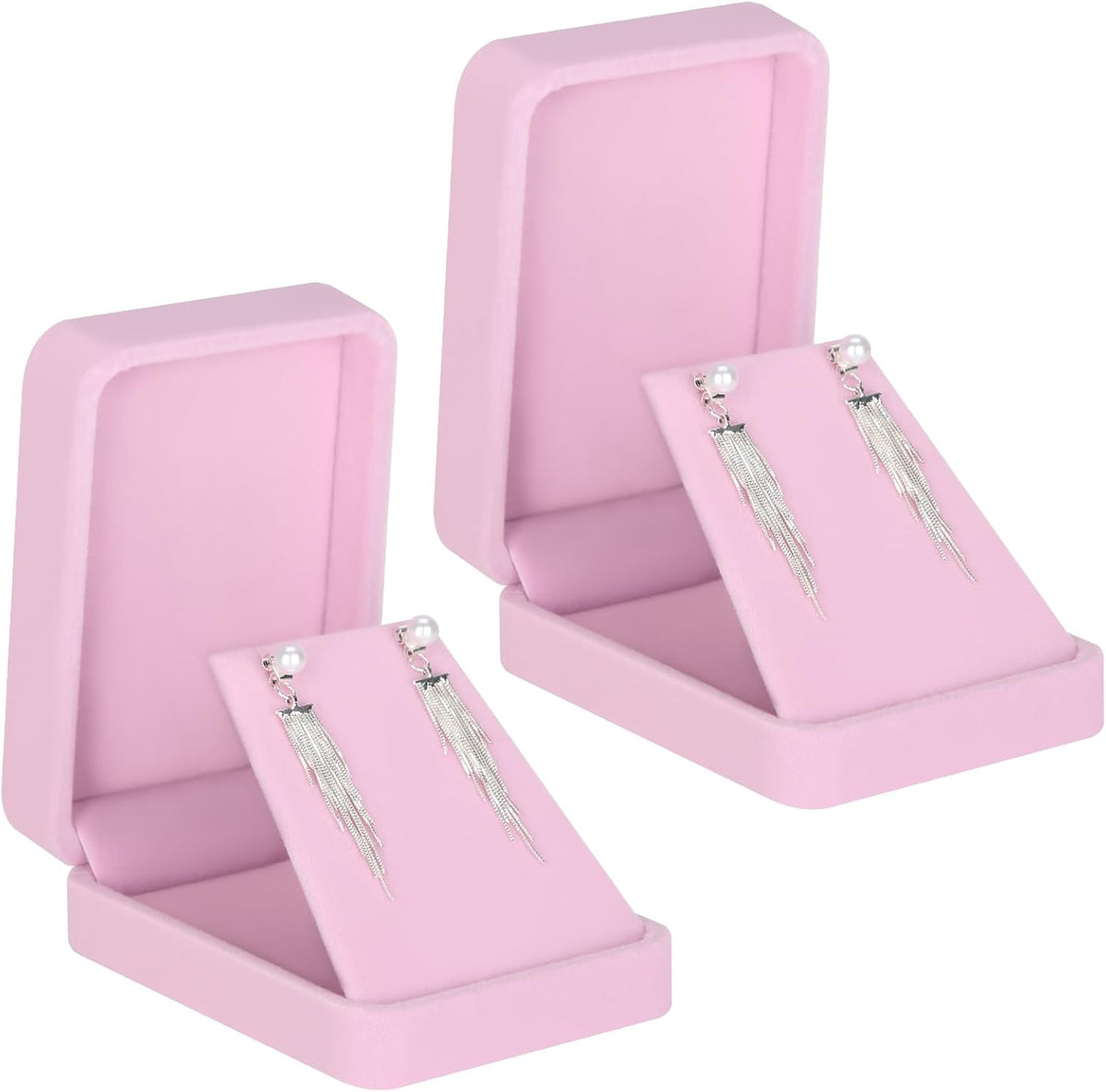 2 Pieces Velvet Jewelry Gift Boxes for Necklace Pendant Earring Bracelet, Small Jewelry Storage Display Case for Christmas Wedding Engagement Birthday Anniversary (Pink)