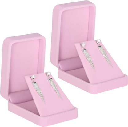 2 Pieces Velvet Jewelry Gift Boxes for Necklace Pendant Earring Bracelet, Small Jewelry Storage Display Case for Christmas Wedding Engagement Birthday Anniversary (Pink)