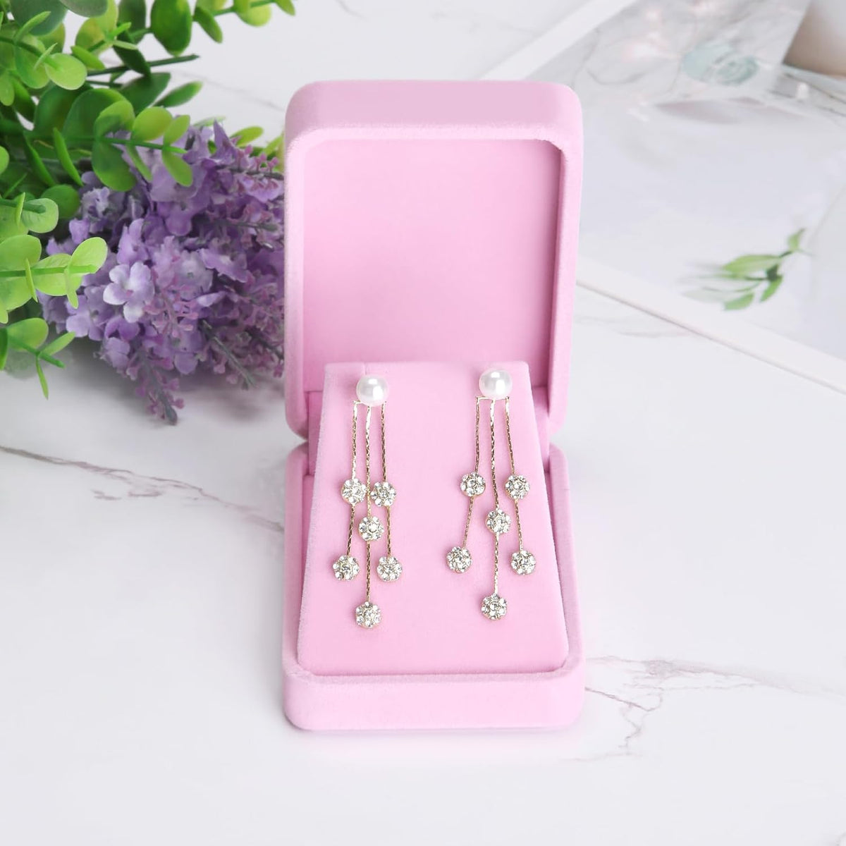 2 Pieces Velvet Jewelry Gift Boxes for Necklace Pendant Earring Bracelet, Small Jewelry Storage Display Case for Christmas Wedding Engagement Birthday Anniversary (Pink)