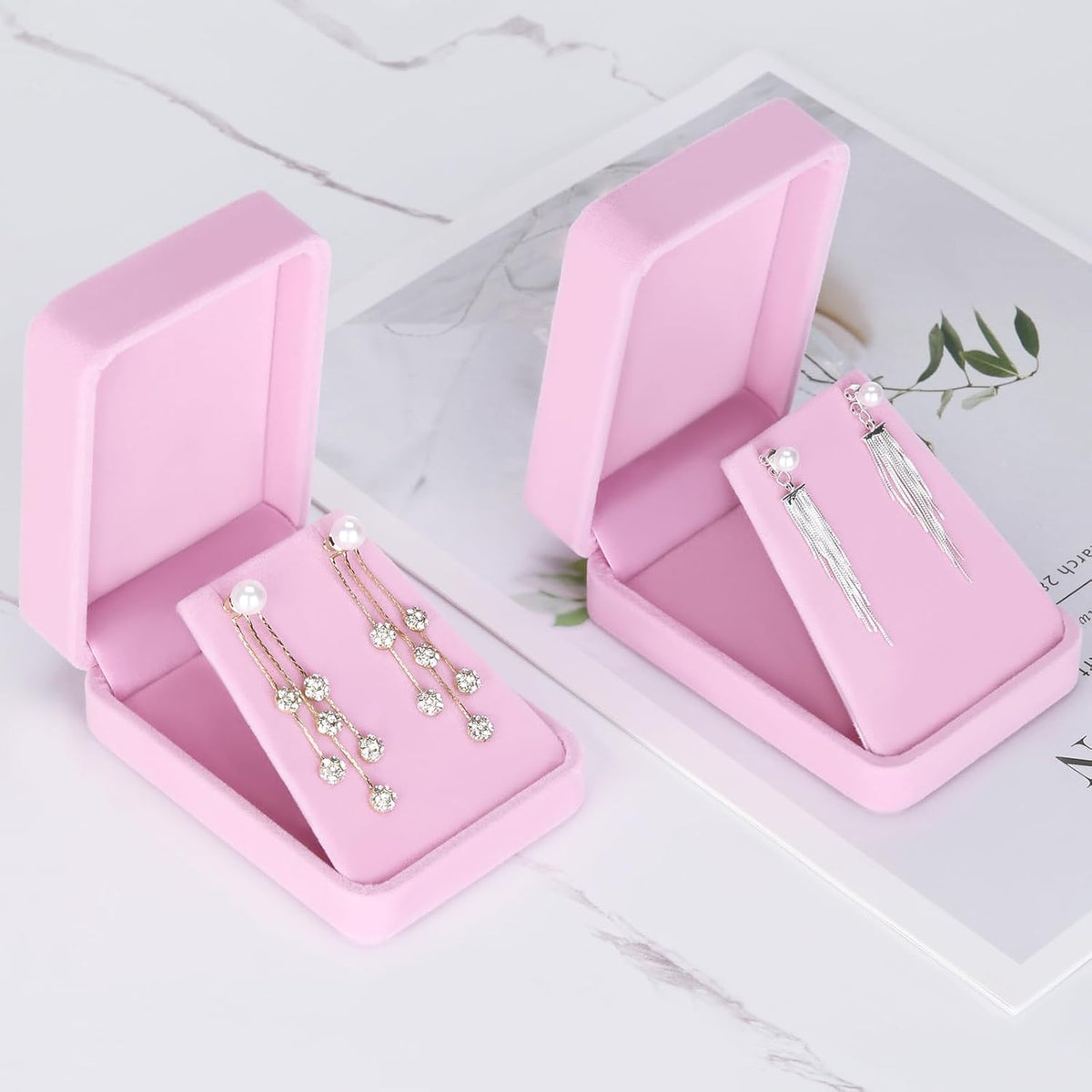 2 Pieces Velvet Jewelry Gift Boxes for Necklace Pendant Earring Bracelet, Small Jewelry Storage Display Case for Christmas Wedding Engagement Birthday Anniversary (Pink)