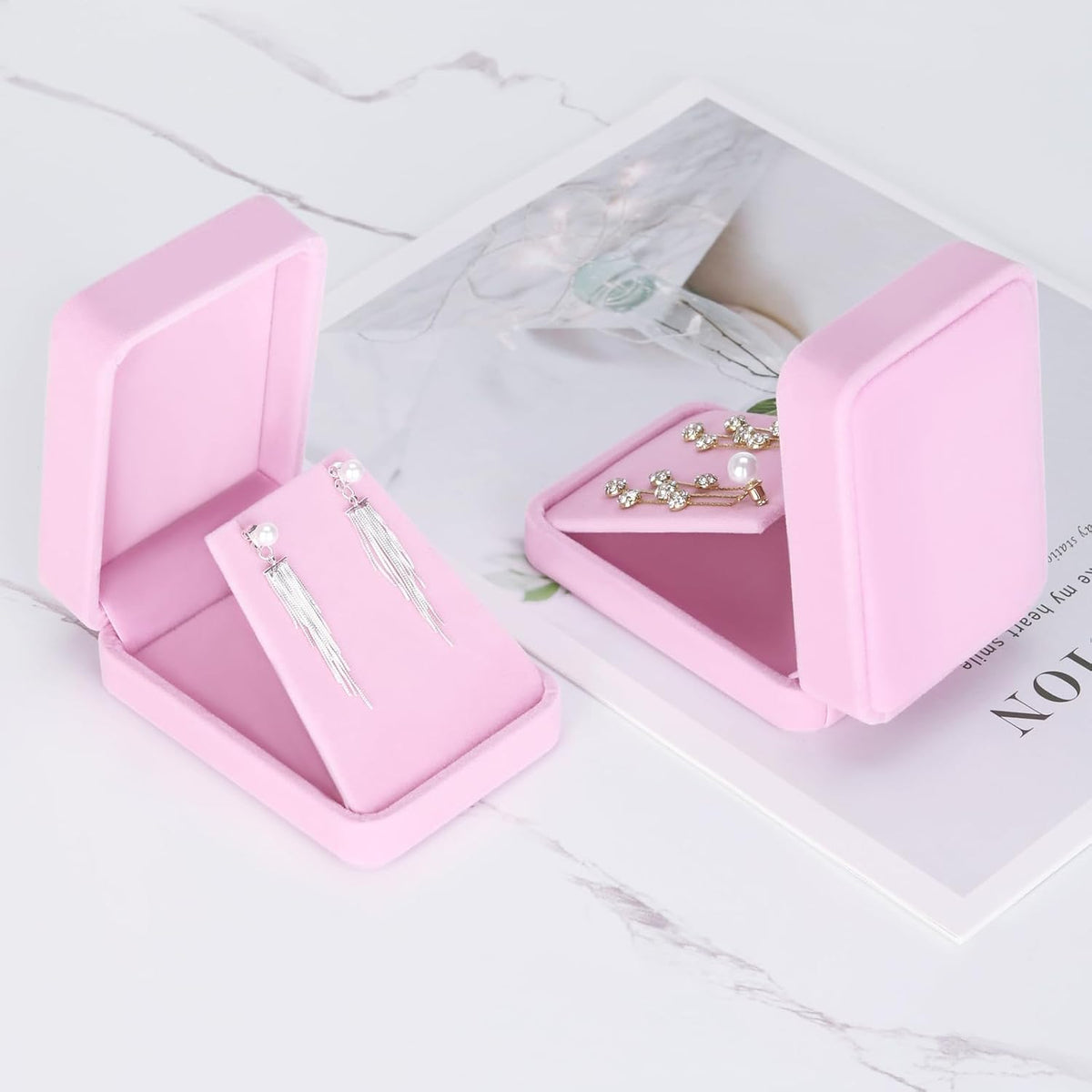 2 Pieces Velvet Jewelry Gift Boxes for Necklace Pendant Earring Bracelet, Small Jewelry Storage Display Case for Christmas Wedding Engagement Birthday Anniversary (Pink)
