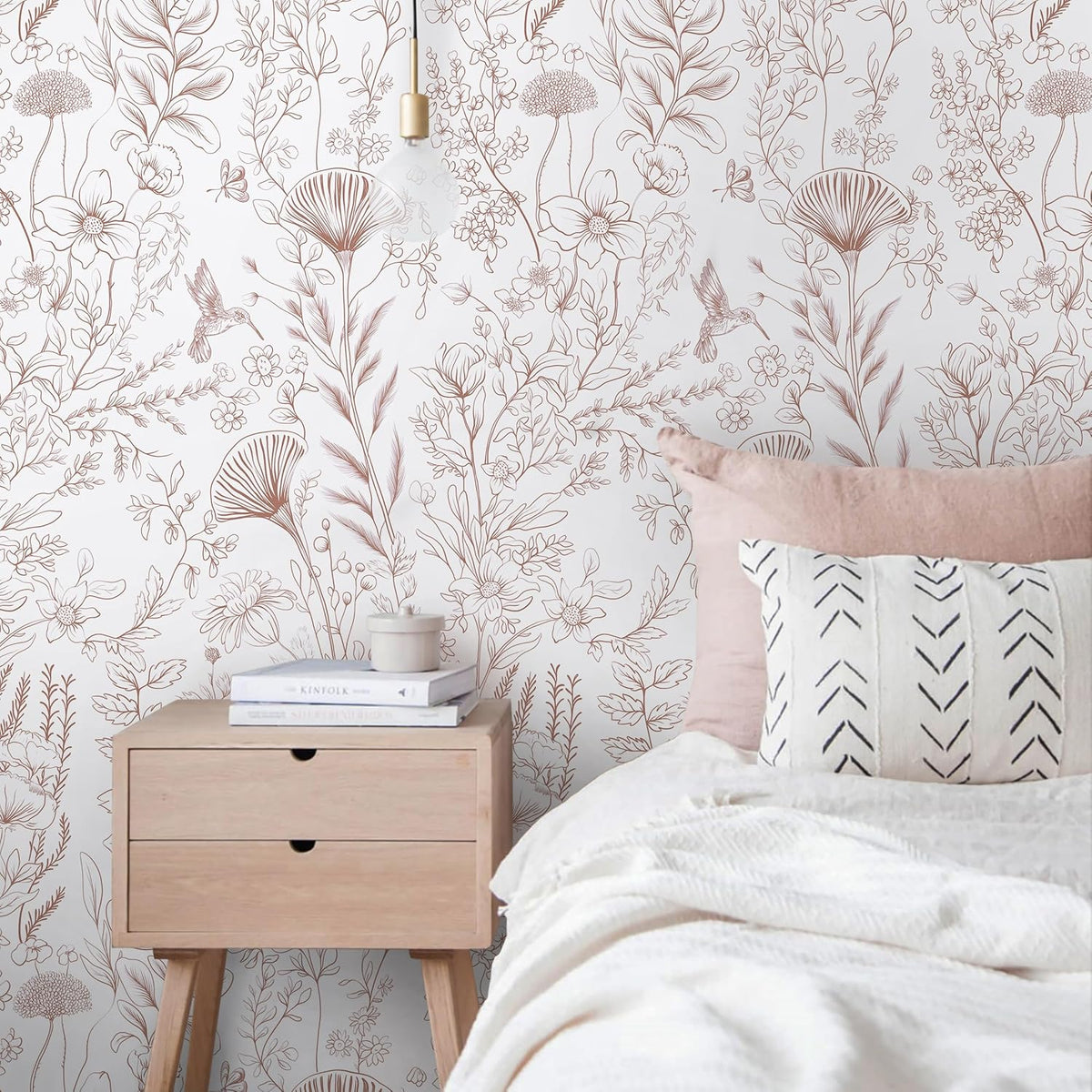 Pink Peel and Stick Wallpaper Floral Wall Paper Modern Boho Contact Paper for Bedroom Removable Self Adhesive Wallpaper for Bathroom Living Room Papel Tapiz para Pared 17.3"×78.7”