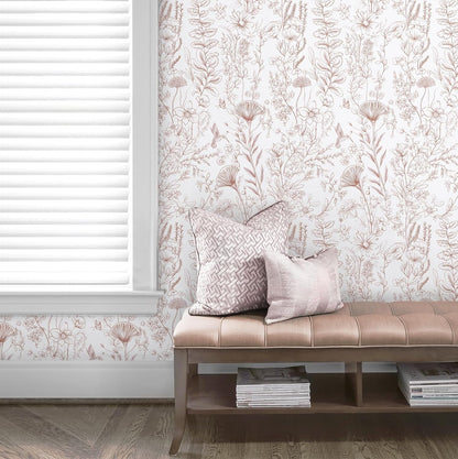 Pink Peel and Stick Wallpaper Floral Wall Paper Modern Boho Contact Paper for Bedroom Removable Self Adhesive Wallpaper for Bathroom Living Room Papel Tapiz para Pared 17.3"×78.7”