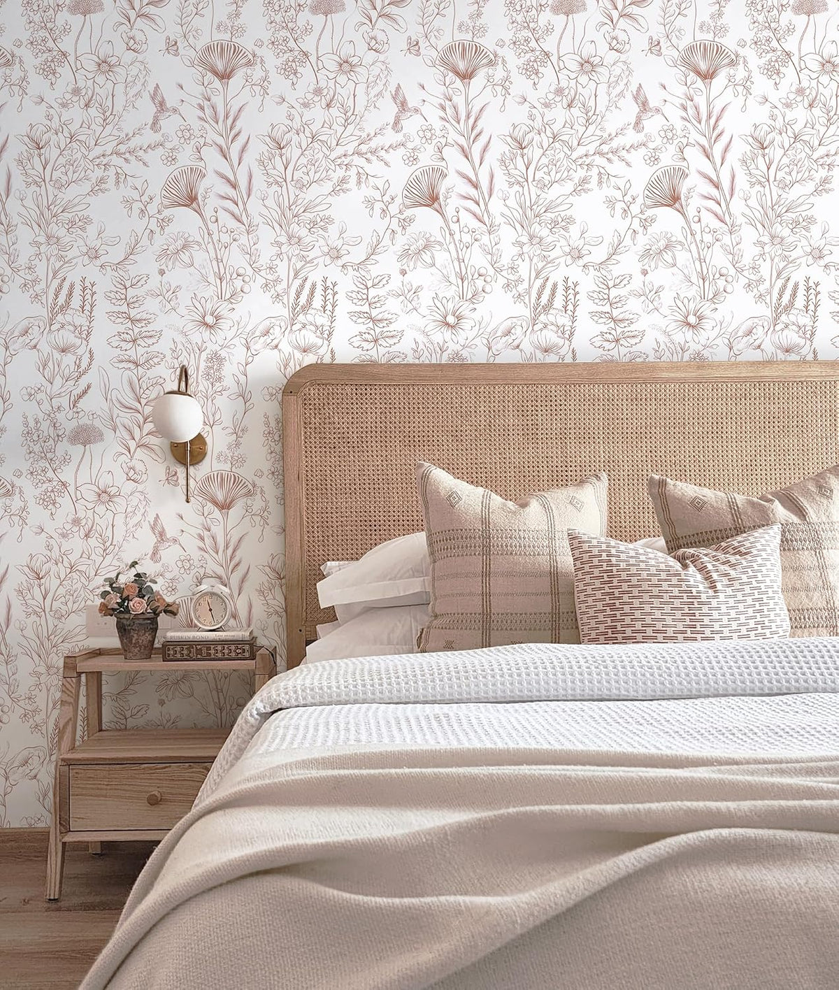 Pink Peel and Stick Wallpaper Floral Wall Paper Modern Boho Contact Paper for Bedroom Removable Self Adhesive Wallpaper for Bathroom Living Room Papel Tapiz para Pared 17.3"×78.7”