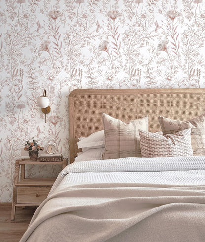 Pink Peel and Stick Wallpaper Floral Wall Paper Modern Boho Contact Paper for Bedroom Removable Self Adhesive Wallpaper for Bathroom Living Room Papel Tapiz para Pared 17.3"×78.7”