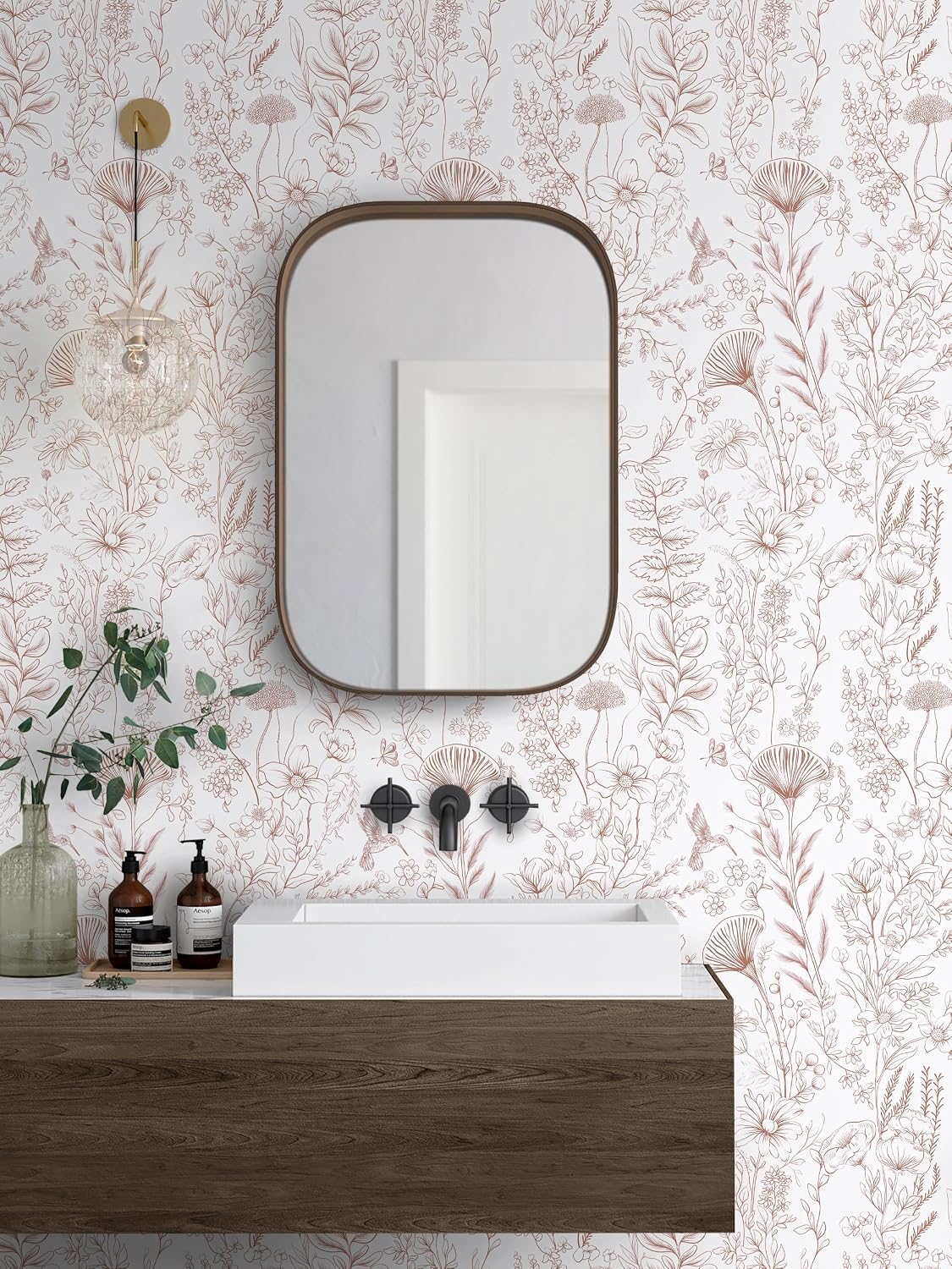 Pink Peel and Stick Wallpaper Floral Wall Paper Modern Boho Contact Paper for Bedroom Removable Self Adhesive Wallpaper for Bathroom Living Room Papel Tapiz para Pared 17.3"×78.7”