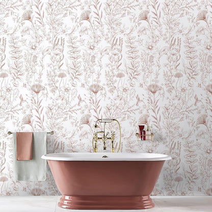 Pink Peel and Stick Wallpaper Floral Wall Paper Modern Boho Contact Paper for Bedroom Removable Self Adhesive Wallpaper for Bathroom Living Room Papel Tapiz para Pared 17.3"×78.7”