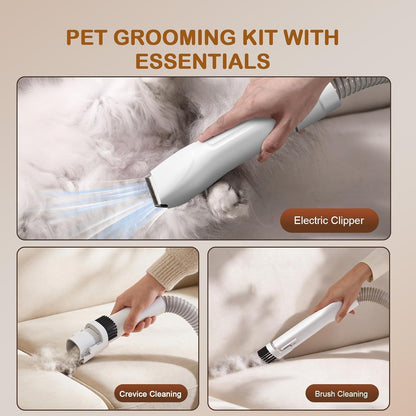 Dog Grooming Kit, 3 Suction Modes Dog Brush Vacuum with 6 Pet Grooming Tools (Eggshell)