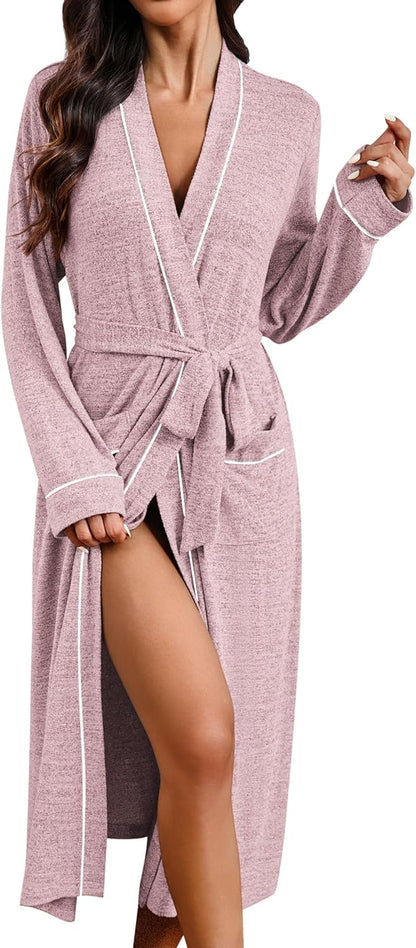 Womens Robe Long Lightweight Bathrobe Soft Light Bath Robe S-3XL