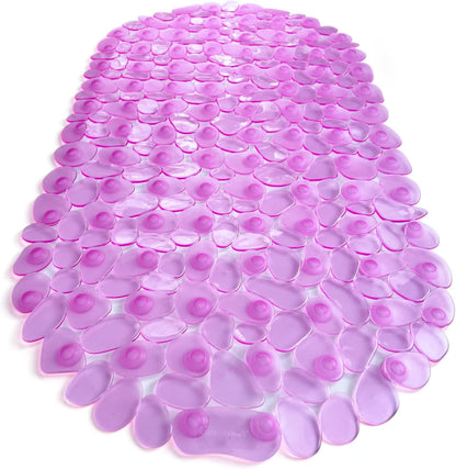 “Pebbles” Non-Slip Bathtub & Shower Mat 27”x14” Oval - Non-Toxic - Safe, Clean, Machine-Washable, Superior Grip & Drainage, Vinyl, for Smooth Floors ONLY, Transparent Pink