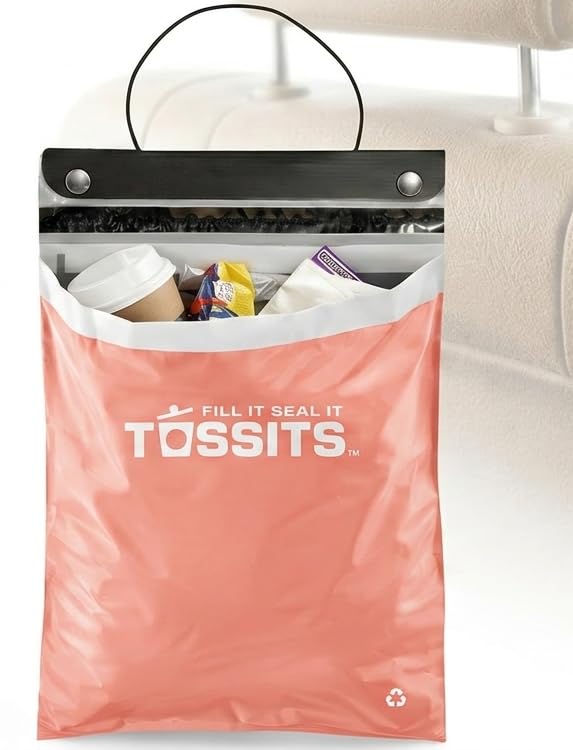 Disposable Car Trash Bag Hanging (Pink, Set of 7) - Leak-Proof, Smell-Proof Automobile Trash Container, Eco-Friendly, Thick, Large 12x15 Car Trash Bin with Sturdy Header Board