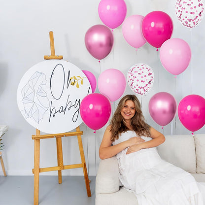 68Pcs Pink Balloons Kit 12 Inch Metallic Pink Balloon, Pink Confetti Balloon and Baby Pink Party Balloons with Ribbons for Birthday, Wedding, Baby Shower, Graduation Decorations.