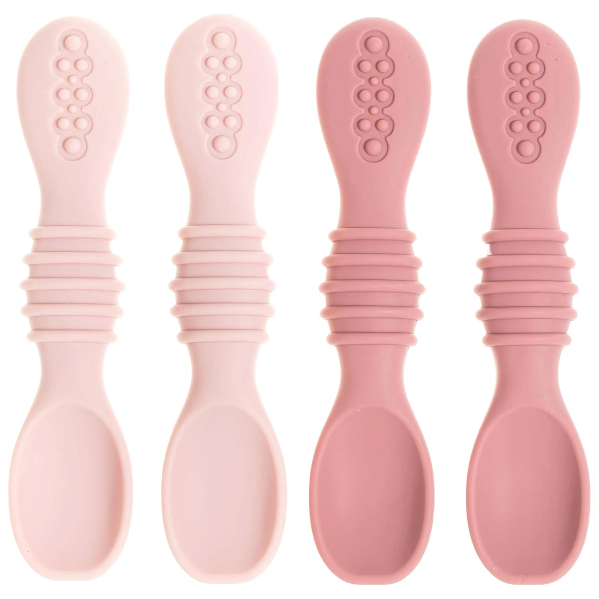 Silicone Baby Spoons for Baby Led Weaning 4-Pack, First Stage Baby Feeding Spoon Set Gum Friendly BPA Lead Phthalate and Plastic Free, Pink