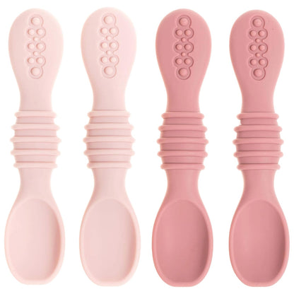 Silicone Baby Spoons for Baby Led Weaning 4-Pack, First Stage Baby Feeding Spoon Set Gum Friendly BPA Lead Phthalate and Plastic Free, Pink