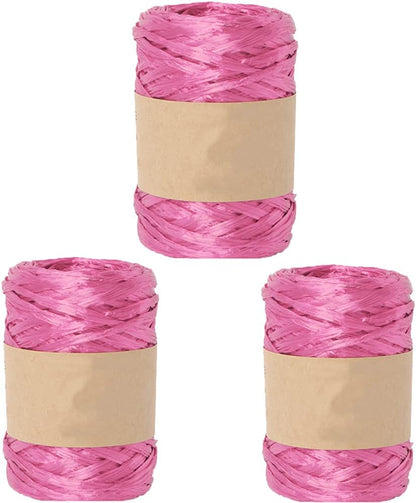 3 Pack Peach Pink Raffia Ribbon Yarn Gift Wrapping Ribbon Crochet Summer Sun Hat Yarn 240m