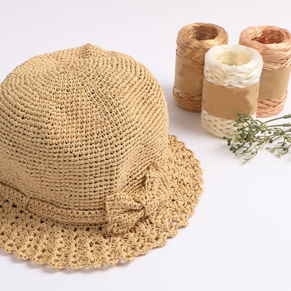 3 Pack Peach Pink Raffia Ribbon Yarn Gift Wrapping Ribbon Crochet Summer Sun Hat Yarn 240m