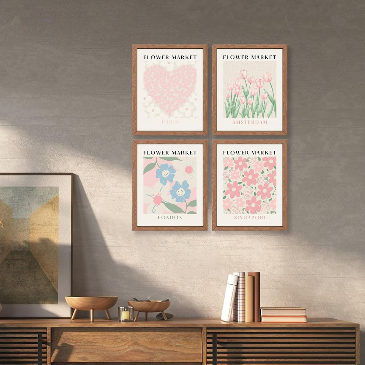 Flower Market Print Wall Art - Pink Tulip Floral Abstract Matisse Decor, Aesthetic Pastel Prints Posters for Room Decor, 8x10 in Unframed