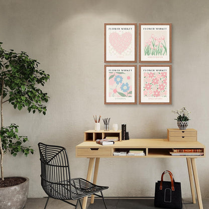 Flower Market Print Wall Art - Pink Tulip Floral Abstract Matisse Decor, Aesthetic Pastel Prints Posters for Room Decor, 8x10 in Unframed
