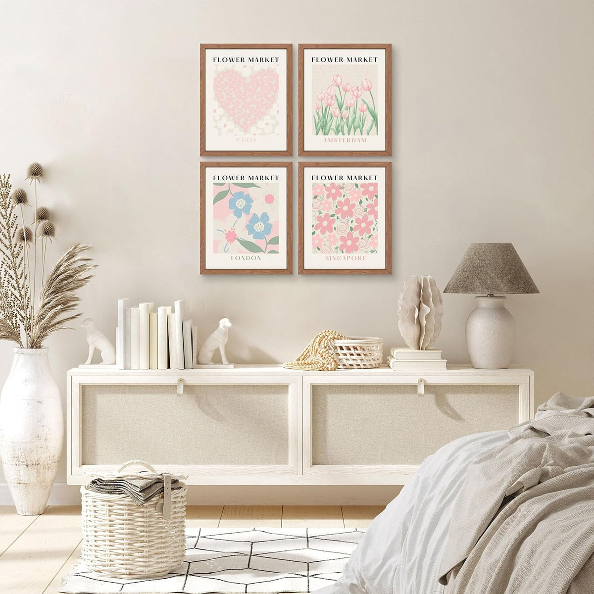 Flower Market Print Wall Art - Pink Tulip Floral Abstract Matisse Decor, Aesthetic Pastel Prints Posters for Room Decor, 8x10 in Unframed