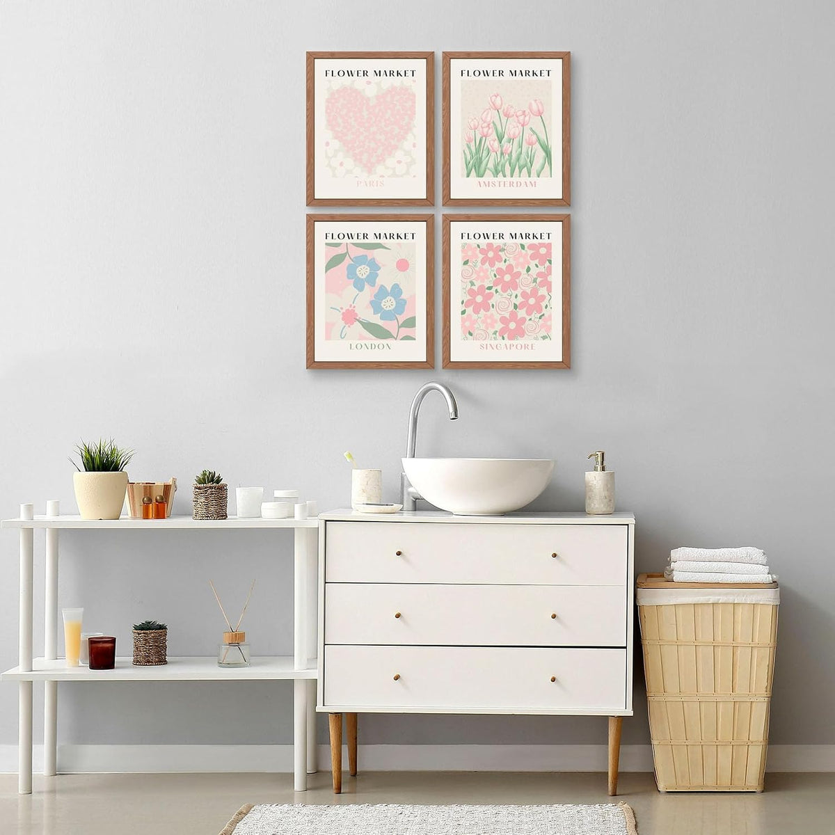 Flower Market Print Wall Art - Pink Tulip Floral Abstract Matisse Decor, Aesthetic Pastel Prints Posters for Room Decor, 8x10 in Unframed