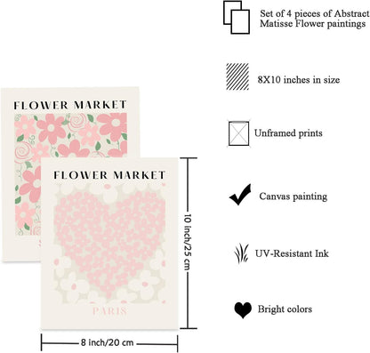 Flower Market Print Wall Art - Pink Tulip Floral Abstract Matisse Decor, Aesthetic Pastel Prints Posters for Room Decor, 8x10 in Unframed