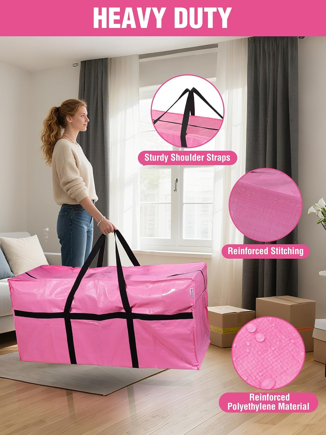1-Pack 66 Gallon Extra Large Moving Bag with Zipper & Carry Handles
