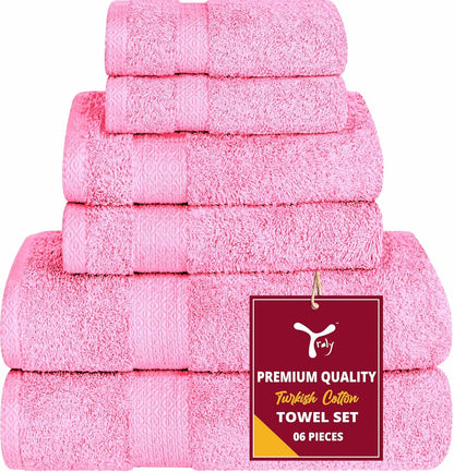 6 Piece Towel Sets, 100% Cotton Turkish Towels for Bathroom, 2 Bath Towel, 2 Hand Towel, and 2 Wash Cloth - Pink Towel Set