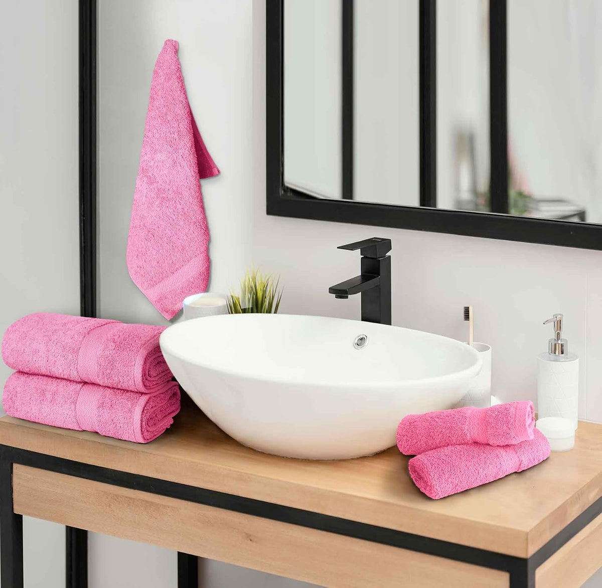 6 Piece Towel Sets, 100% Cotton Turkish Towels for Bathroom, 2 Bath Towel, 2 Hand Towel, and 2 Wash Cloth - Pink Towel Set