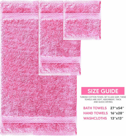 6 Piece Towel Sets, 100% Cotton Turkish Towels for Bathroom, 2 Bath Towel, 2 Hand Towel, and 2 Wash Cloth - Pink Towel Set