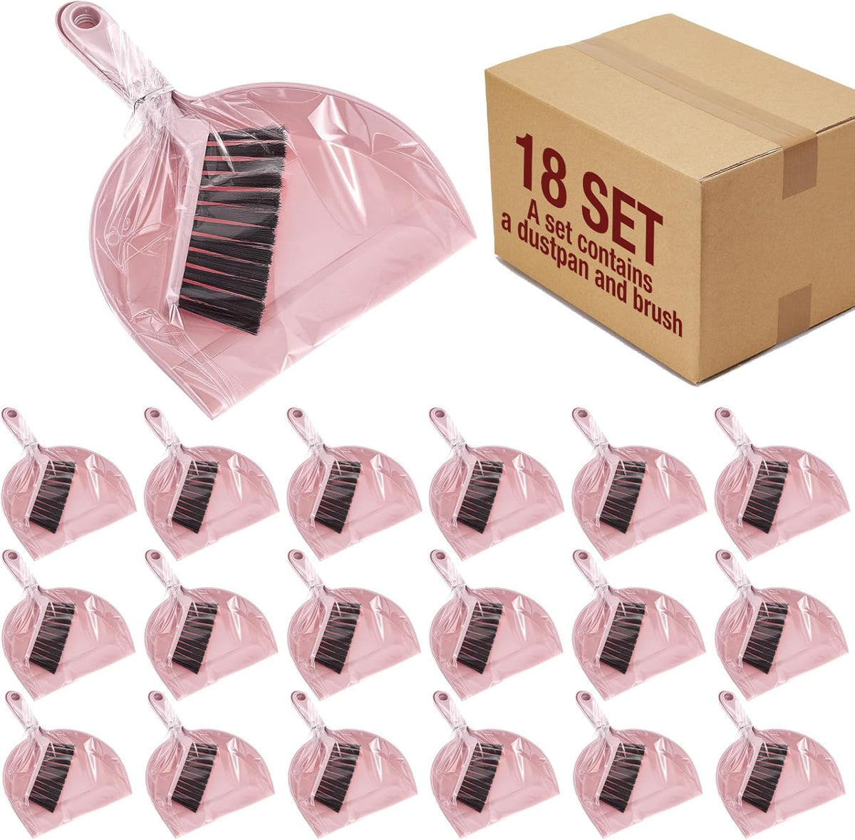 18 Pack Mini Dustpan Brush Set Small Broom Set Bulk,Pink