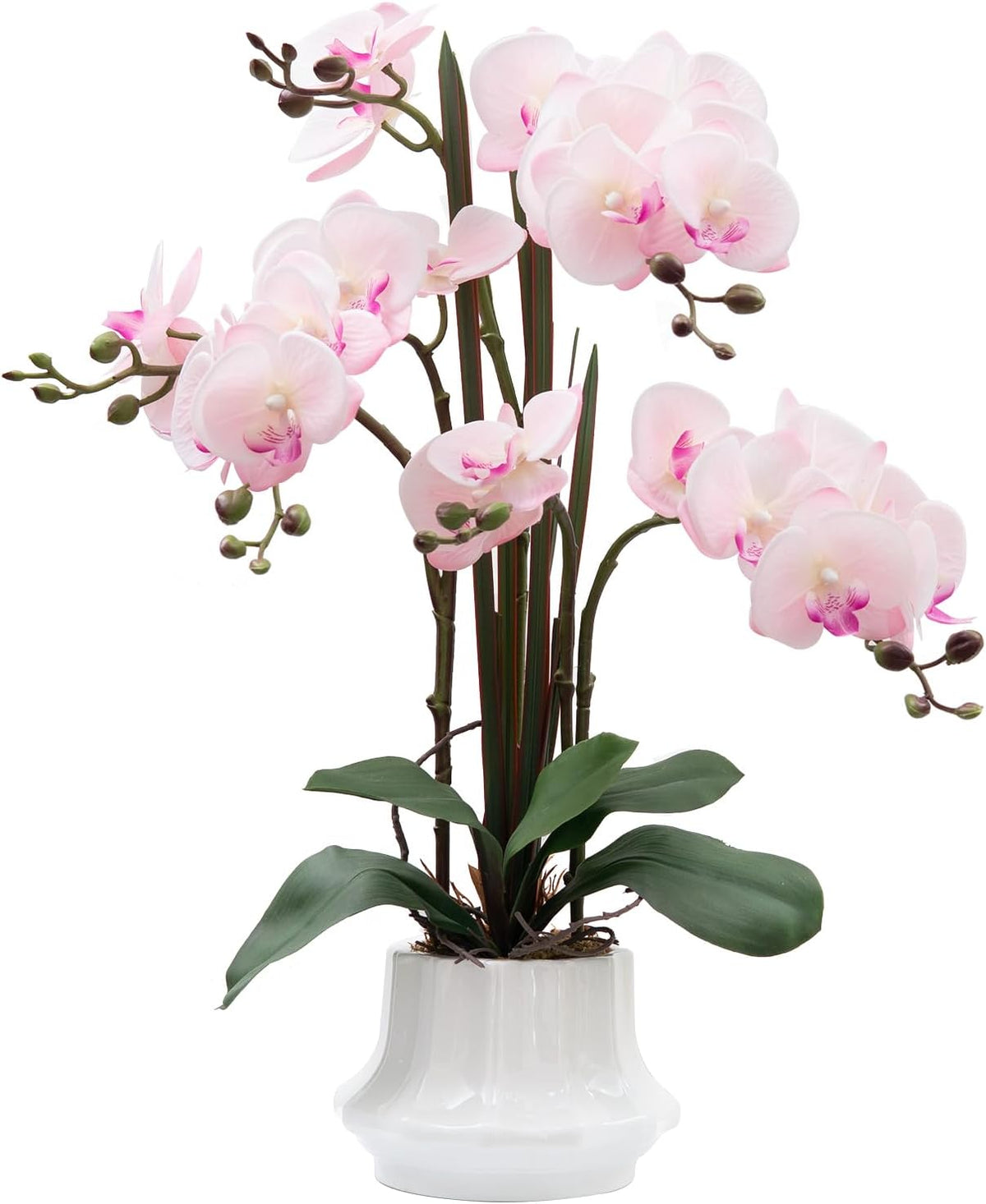 Artificial Orchid Flower Plant 20.9'' Real Touch Faux Orchids in Ceramic Vase Pink Fake Phalaenopsis Flower Arrangement Silk Orchids with Stems for Centerpiece Table Home Indoor Decor