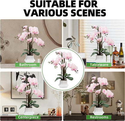 Artificial Orchid Flower Plant 20.9'' Real Touch Faux Orchids in Ceramic Vase Pink Fake Phalaenopsis Flower Arrangement Silk Orchids with Stems for Centerpiece Table Home Indoor Decor